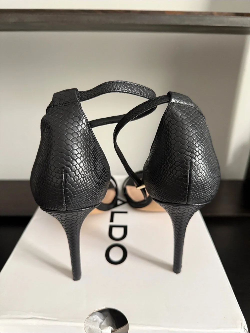Aldo Black Textured Ankle-Strap Heels